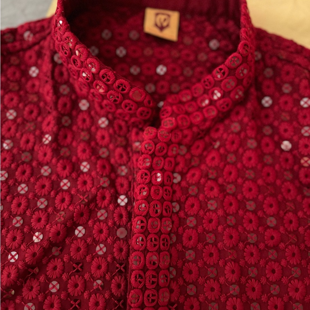 Men's Red Embroidered Shirt